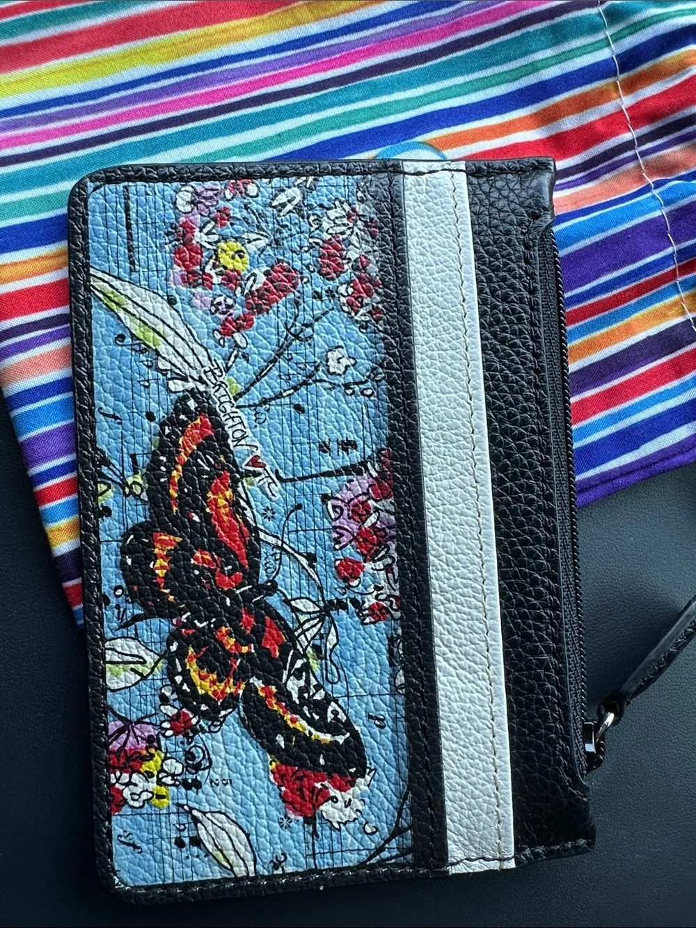 New! Brighton card wallet with zipper coin pocket with hummingbird and butterfly